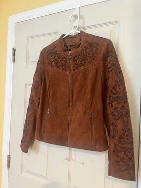 Scully Suede & Bead Leather Zipper Western Jacket